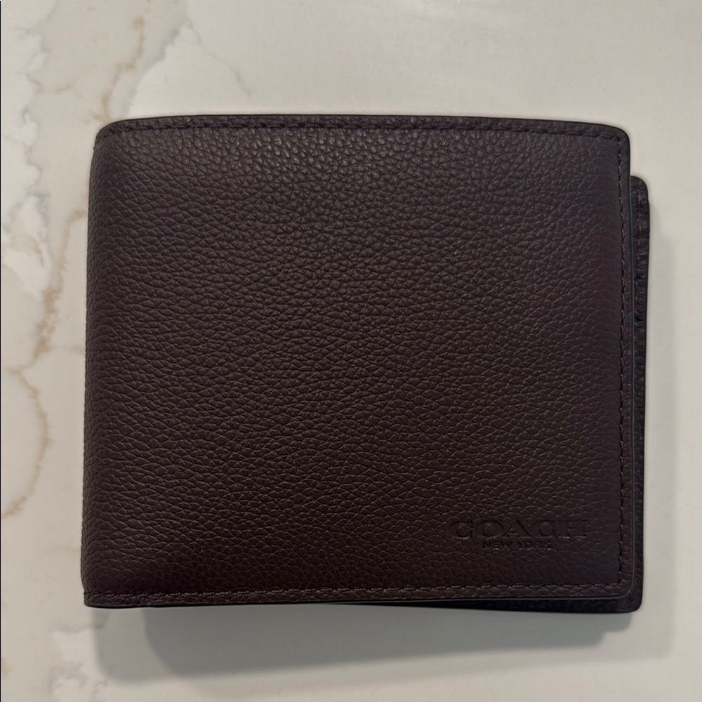 NEW Coach Brown Leather Key & Card Holder Pebbled Texture